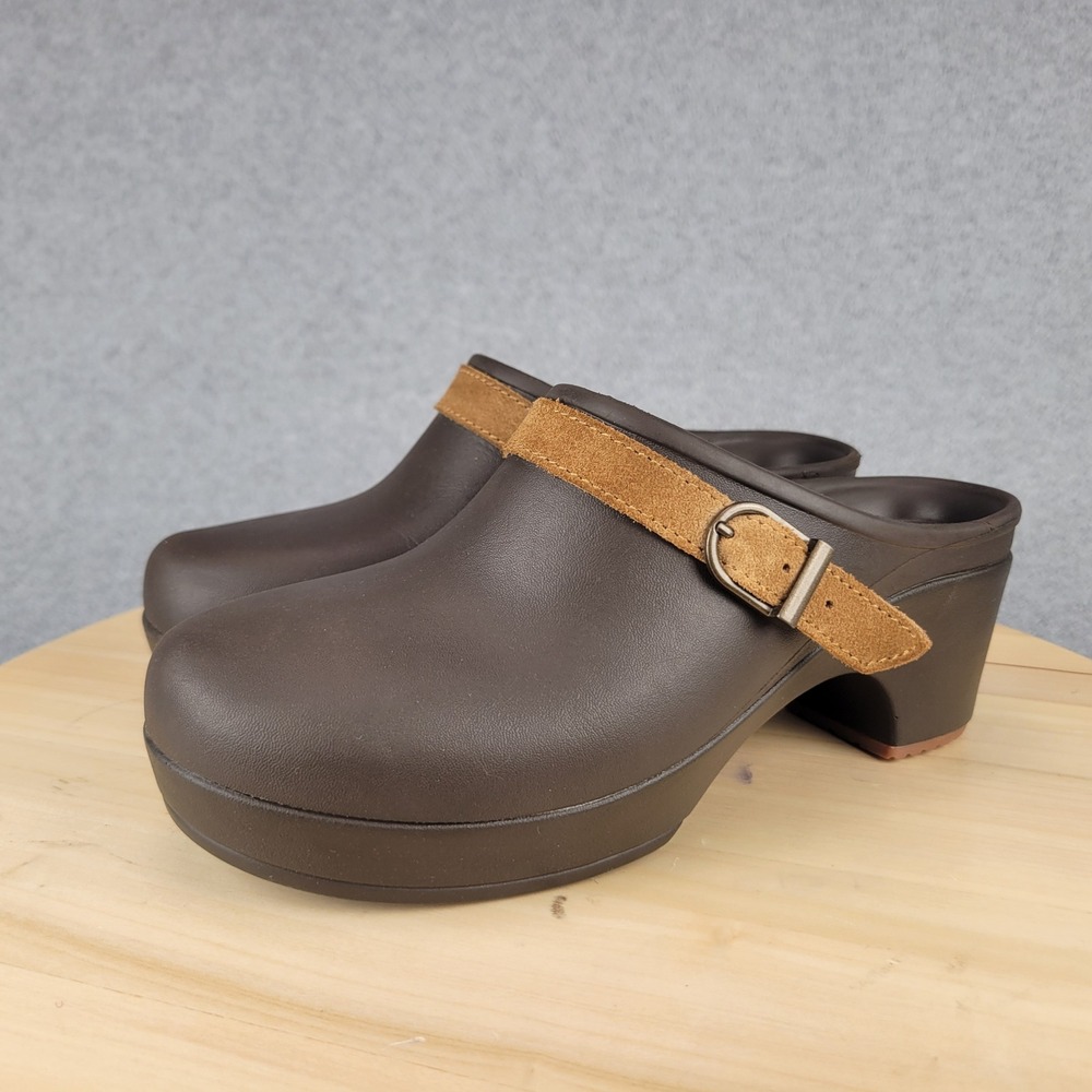 Crocs Leigh II Clog Mule Womens Size 6 Brown Suede Strap Platform Block Heel